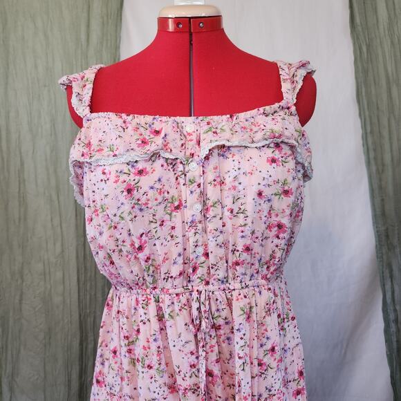 City Triangles Pink Floral Summer Ruffle Short Stretch Dress Size XL - Picture 2 of 6